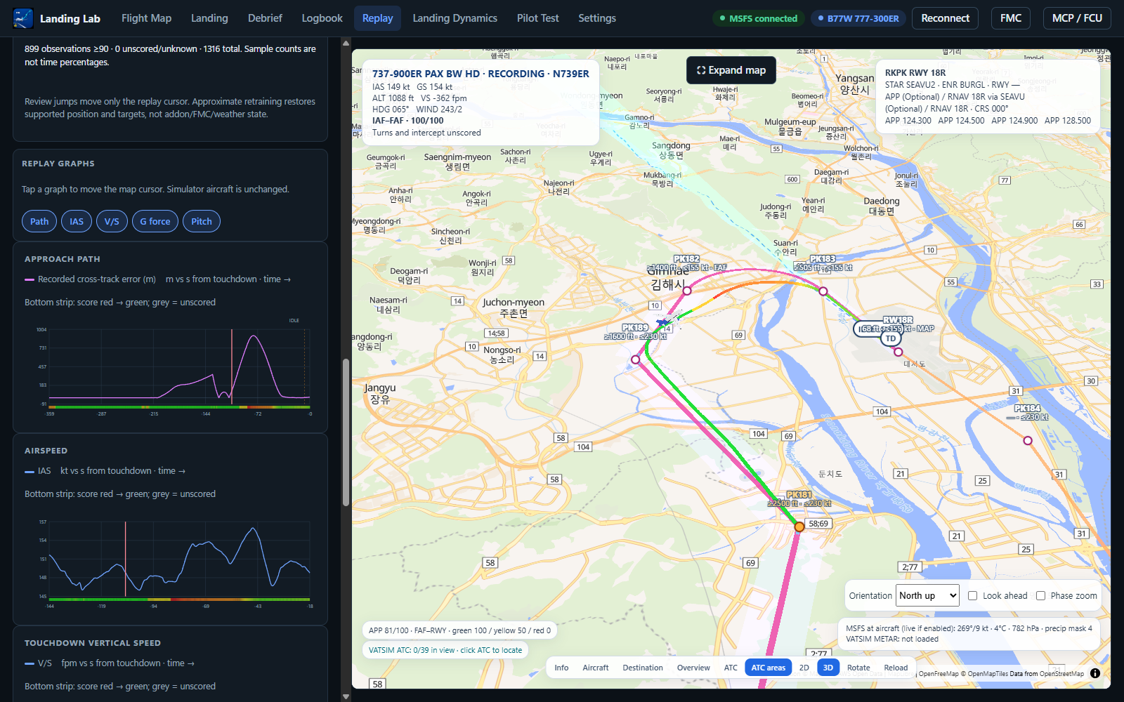 MS Aerovector flight replay and linked graphs